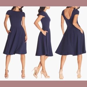 NEW$198 Dress the Population [ Small ] Livia Fit Flare Dress Midnight Blue J2182